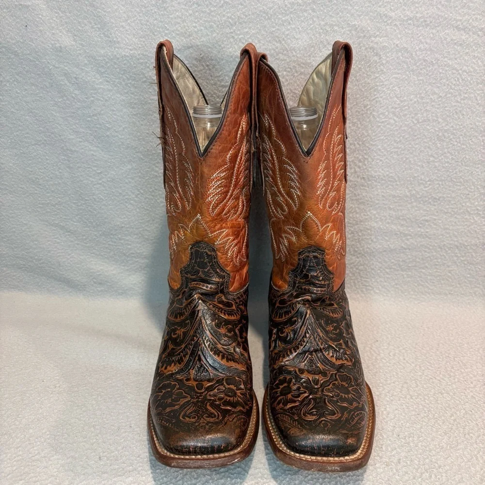 Kids Western Embroidered Boots - Brown and Black